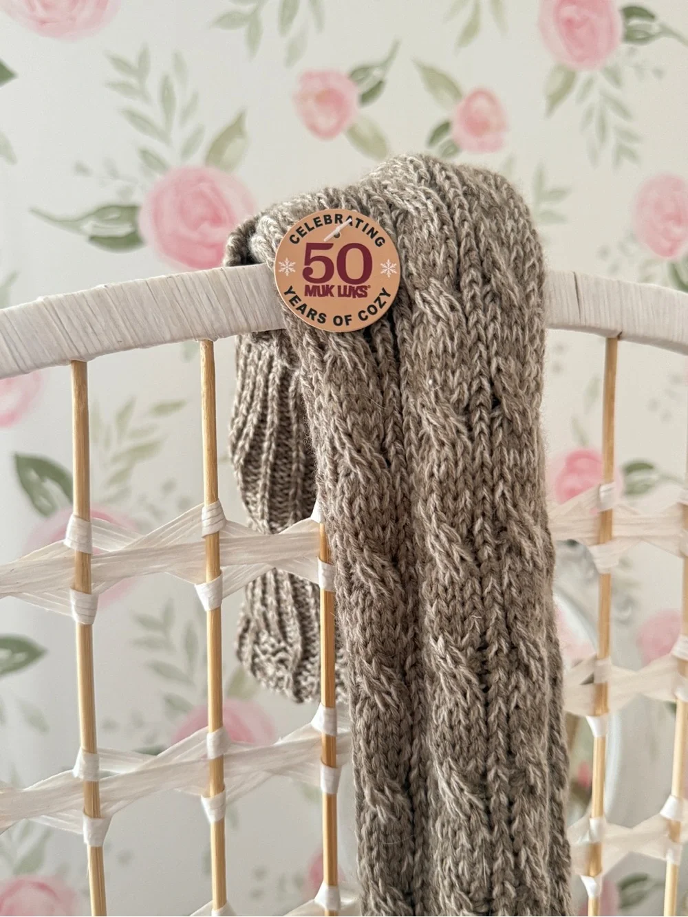 Cable-Knit Over-the-Knee Socks in Taupe - NEW W/Tags